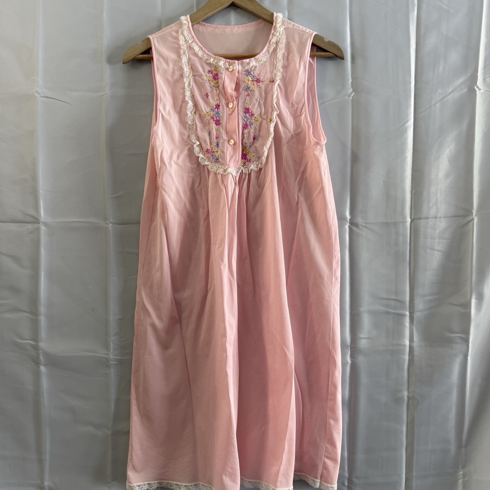 Vintage L Snowdon Pink‎ Midi Nightgown Lace Romantic Cottagecore Sleepweer *read